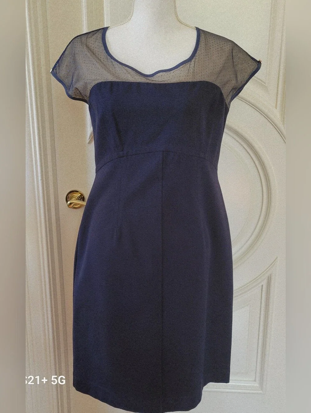 Sportmax Navy Mini Dress with Sheer Dotted Yoke - Picture 3 of 6